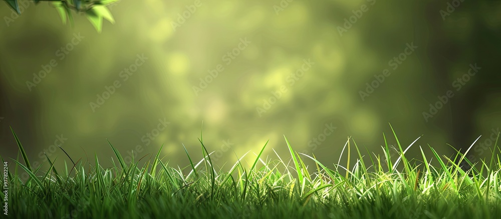 Poster green background made of grass in a field. copy space image. place for adding text and design
