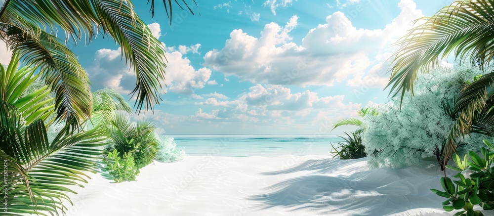 Aufkleber white sand beach at the resort. copy space image. place for adding text and design