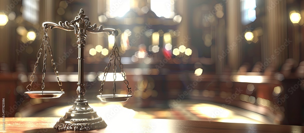 Aufkleber symbols representing balance and power in the legal system and court with a selective focus and shal