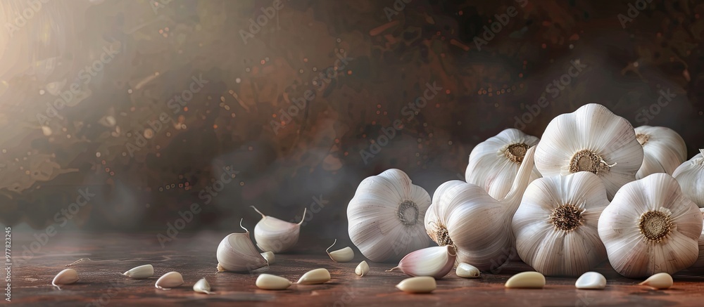 Canvas Prints A batch of garlic bulbs. Copy space image. Place for adding text and design