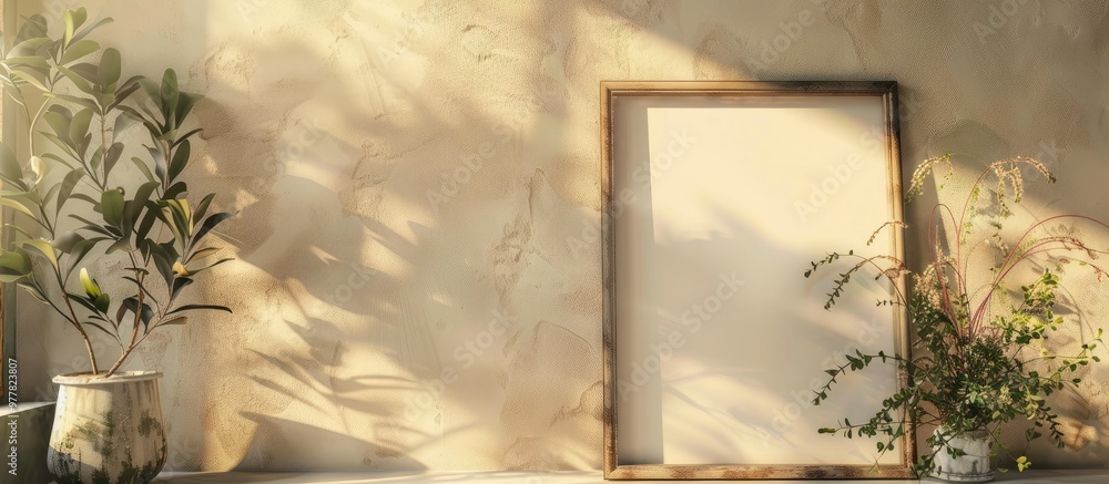 Poster empty photo frame on a light background. copy space image. place for adding text and design