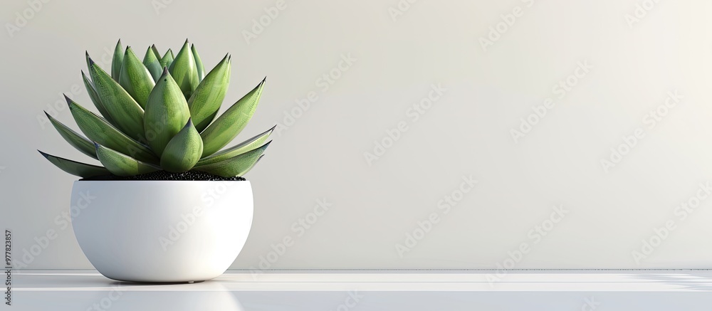 Poster beautiful succulent on a white table with room for text indoor plant. copy space image. place for ad