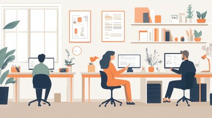 people engaging in telecommuting best practices, with clear schedules, productive workspaces, and work-life boundaries in a clean