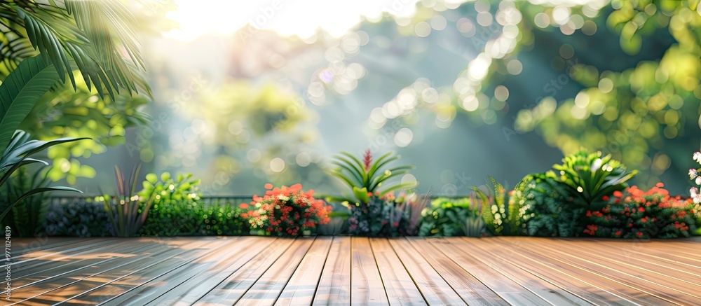 Poster balcony and terrace against a blurred nature background. copy space image. place for adding text and