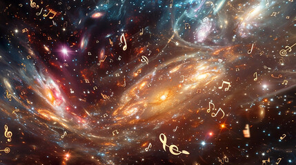 Cosmic Music Notes Floating in Galaxy