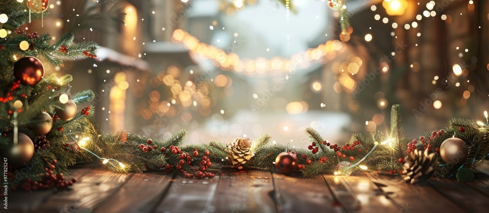 Poster christmas backdrop featuring holiday decorations. copy space image. place for adding text and design