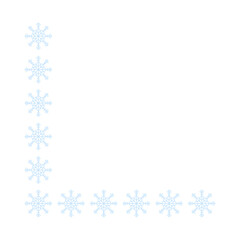 Page corner border with light blue snowflakes. Border for banner, text or photo Merry Christmas and New Year. Vector.