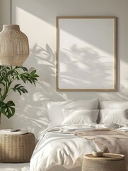 Contemporary Interior Design with Mock-Up Poster Frame in Bedroom Setting