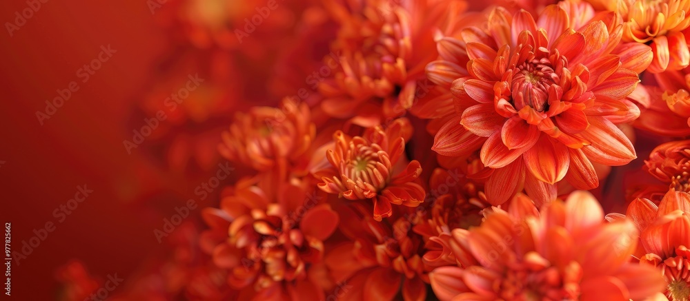 Poster beautiful blooms of vibrant autumn chrysanthemum. copy space image. place for adding text and design