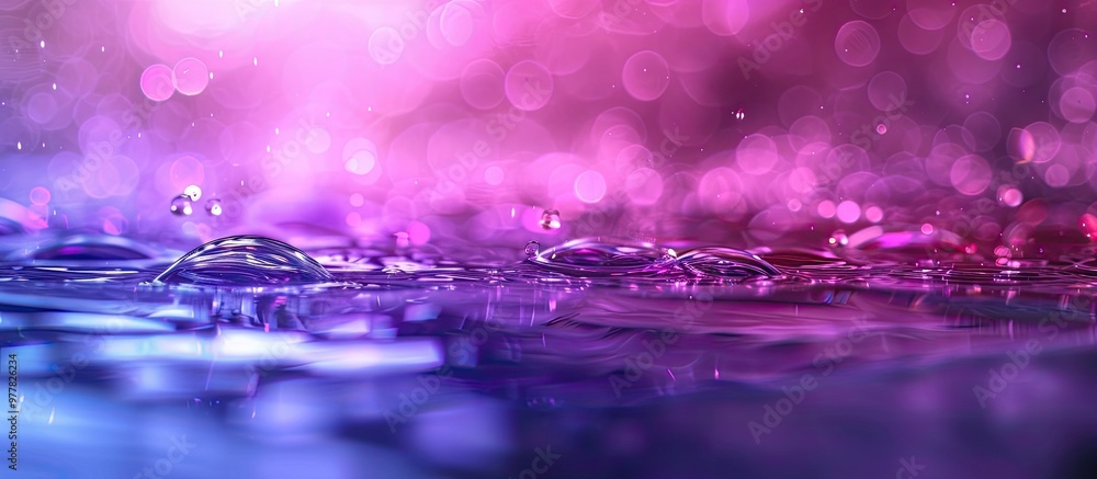 Poster background bokeh purple light from water abstraction. copy space image. place for adding text and de