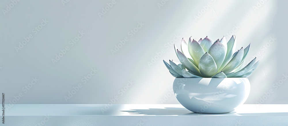Poster beautiful succulent on a white table with room for text indoor plant. copy space image. place for ad