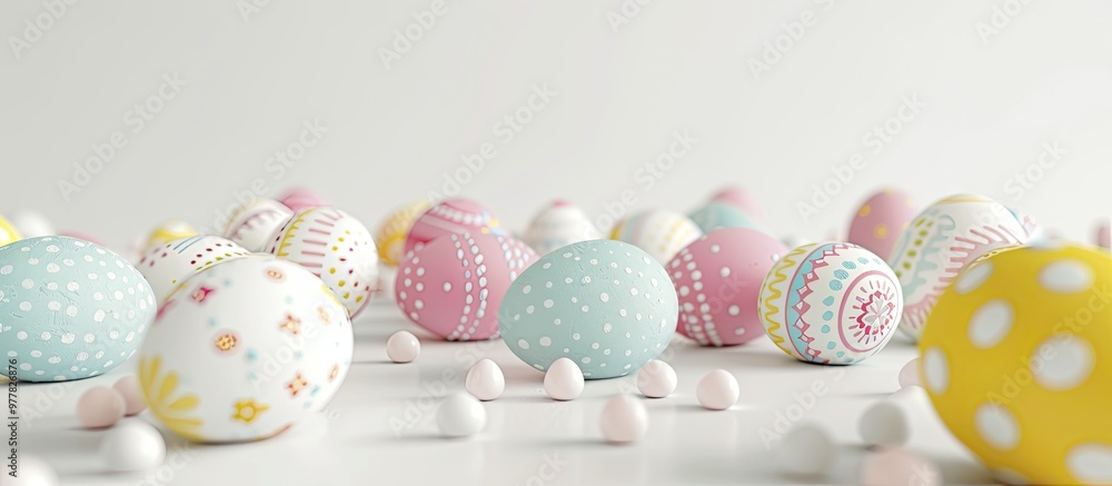 Poster easter eggs against a white background. copy space image. place for adding text and design