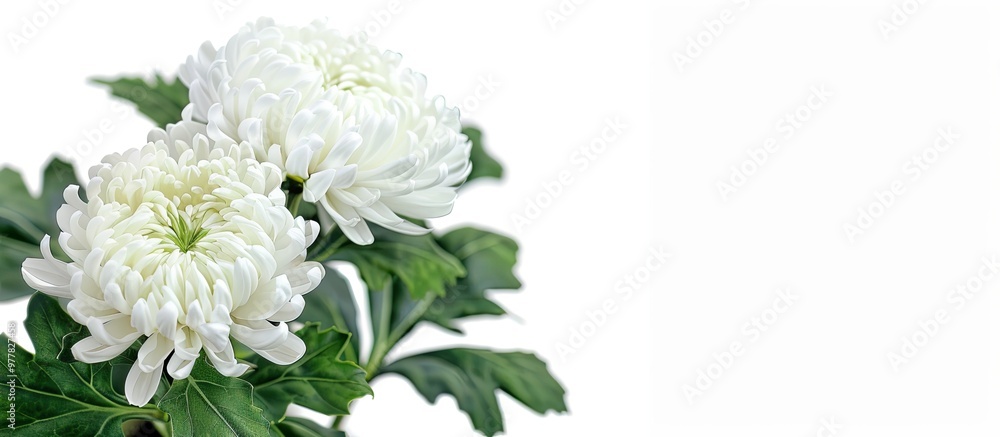 Poster early chrysanthemum statue for christmas on a white background. copy space image. place for adding t