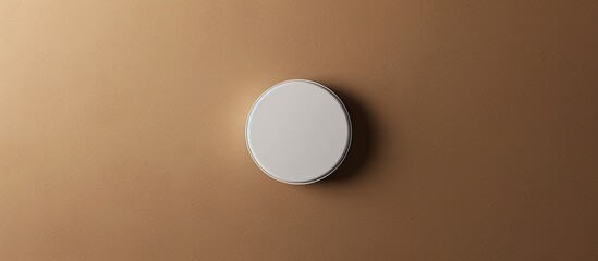 Blank badge on a brown background viewed from above Design mockup. Copy space image. Place for adding text and design