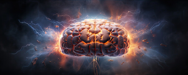 Human brain expolde illustrative style, fantasy idea concept.