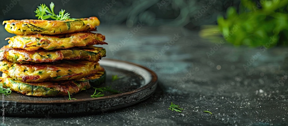 Aufkleber summer zucchini fritters. copy space image. place for adding text and design