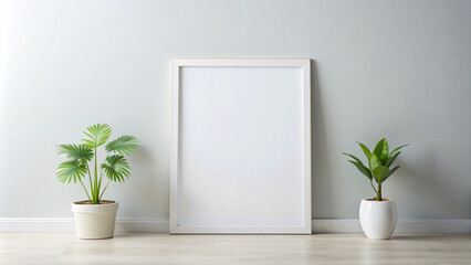 Minimalistic bright aesthetic ad advertising mockup with blank white empty paper frame board billboard Sign template with copy space for text, indoor announcement promotion concept