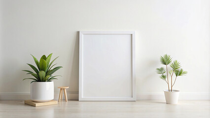 Minimalistic bright aesthetic ad advertising mockup with blank white empty paper frame board billboard Sign template with copy space for text, indoor announcement promotion concept