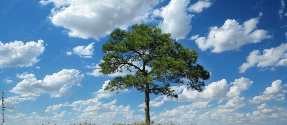 Aufkleber casuarina she oak pine tree set against a blue sky adorned with fluffy white clouds. copy space imag