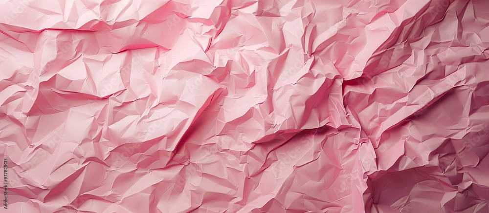 Poster crumpled textured paper with a pink background. copy space image. place for adding text and design