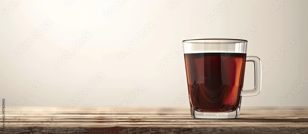 Aufkleber a glass cup of fragrant black tea on a wooden table set against a white background room for text. co