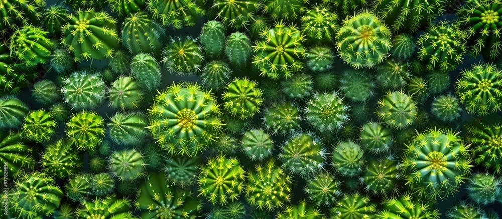 Poster texture background created by small thorny cacti top view of the cactus. copy space image. place for