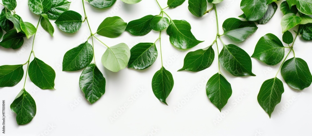 Aufkleber images of green leaves set against a white background. copy space image. place for adding text and d