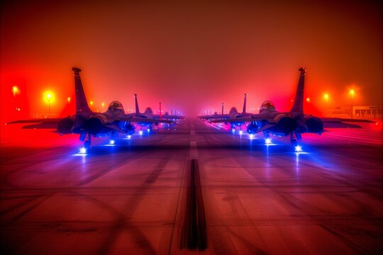 A Photography of A busy runway with aircraft taking off and landing, highlighting the precision and coordination involved in airport operatio