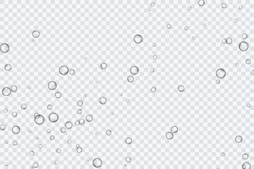 Air bubbles, oxygen, champagne crystal clear, isolated on a transparent background of modern design. Vector illustration of EPS 10.
