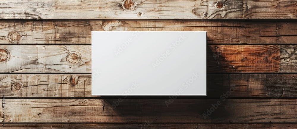 Poster blank white box mockup on a wooden background. copy space image. place for adding text and design