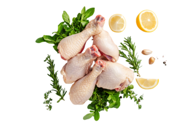 Raw chicken legs and vegetables, a fresh and healthy ingredient for cooking