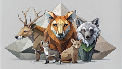 Polygonal wildlife portrait with geometric background, endangered species and forest animals concept