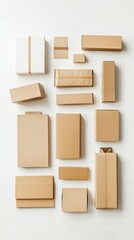 Obraz premium A variety of shopping boxes and parcels is showcased on a clean white background for e-commerce
