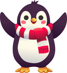 Cheerful Penguin with Red and White Scarf (Gradient Color Style)