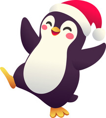 Dancing Penguin in Santa Hat (Gradient Color Style)