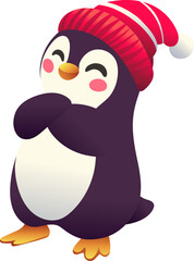 Cozy Christmas Penguin with Red Hat (Gradient Color Style)