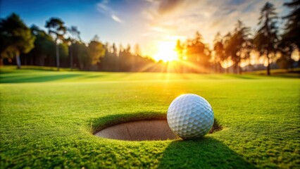Golf ball on green near hole symbolizing success and victory