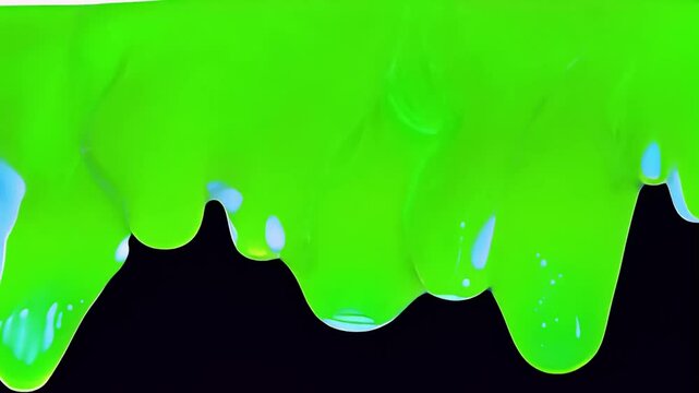 Green slime effect dripping and moving in a fluid, gooey motion