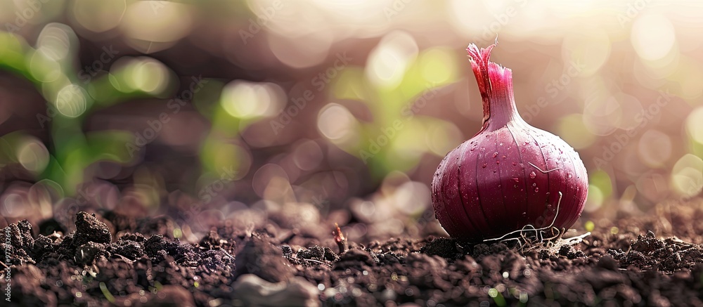 Poster a blend of onion for planting seeds. copy space image. place for adding text and design