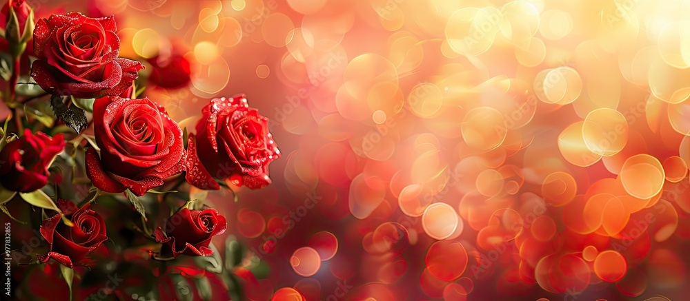Poster roses against a blurred bokeh background blossoming roses with a bokeh backdrop celebration theme va