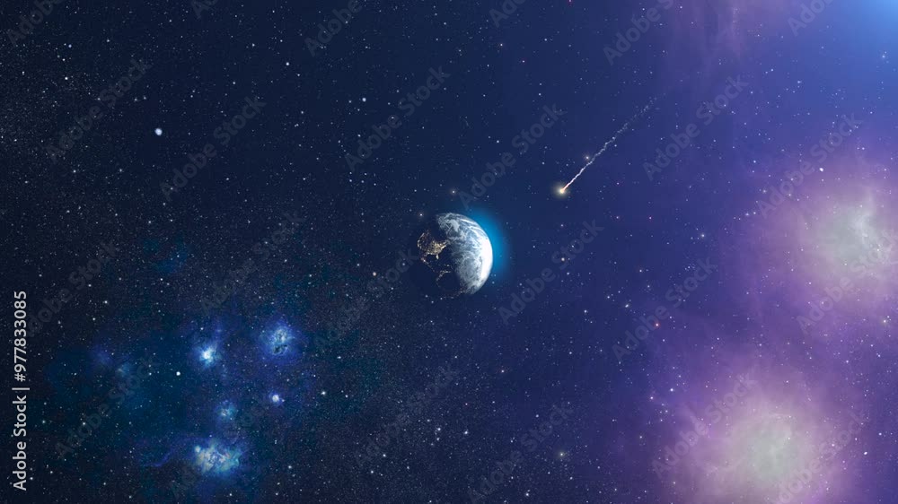 Wall mural meteor flying toward planet earth, outer space view 3d rendering of planet earth with potential aste