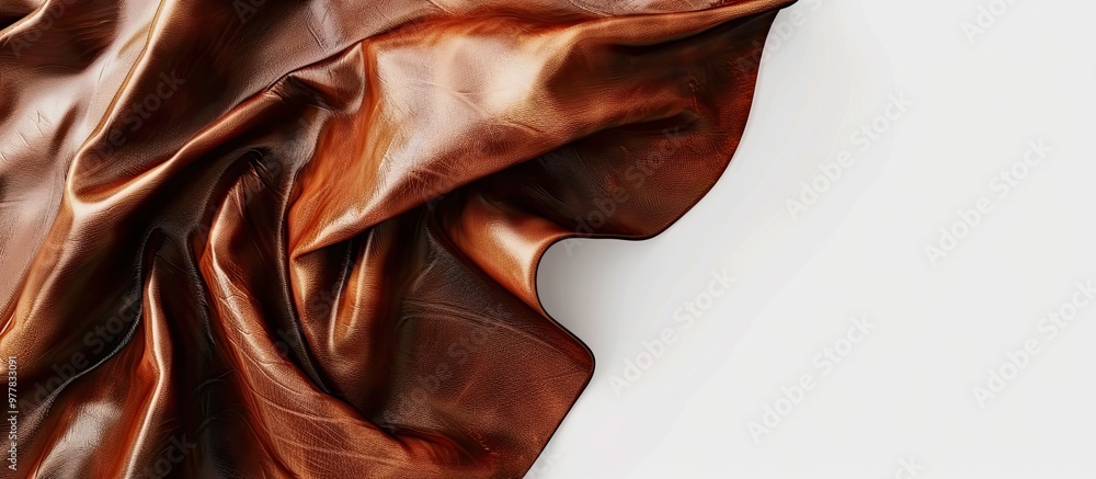 Aufkleber texture of natural brown folded leather set against a white background. copy space image. place for 