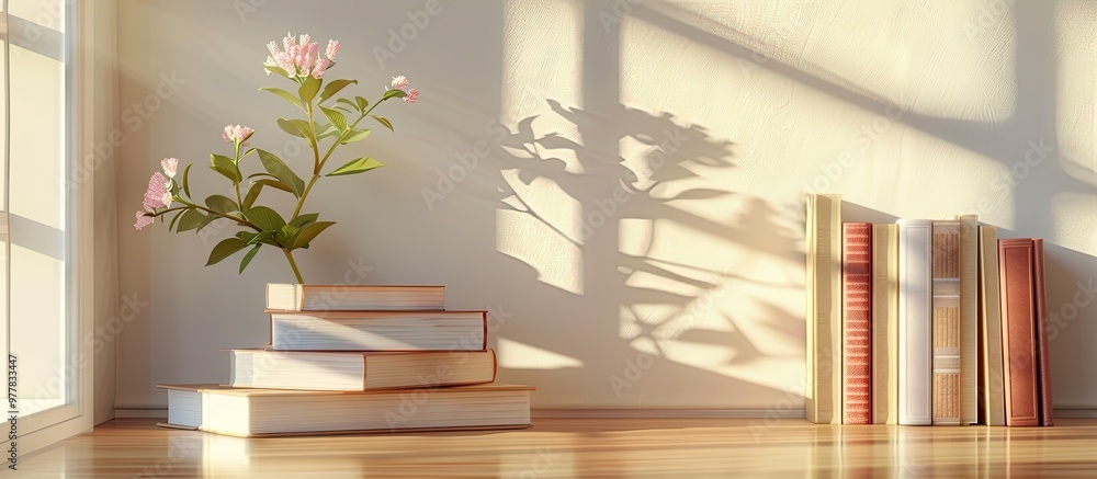 Aufkleber classroom desktop with books. copy space image. place for adding text and design