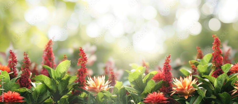 Wall mural Celosia flower garden. Copy space image. Place for adding text and design