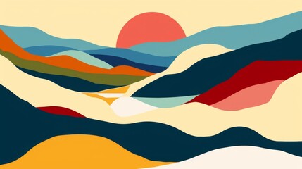 Abstract Sunset Mountains - Colorful Geometric Landscape Art Print
