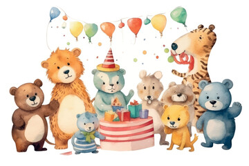 Cute animal birthday celebration illustration