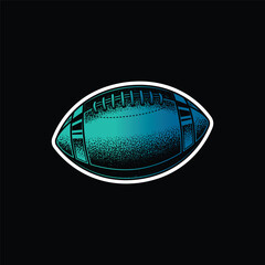 American football ball. Original vector illustration in vintage style isolated on black background. T-shirt design.