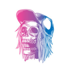 Skateboarder skull. Original vector illustration in vintage style. T-shirt design.