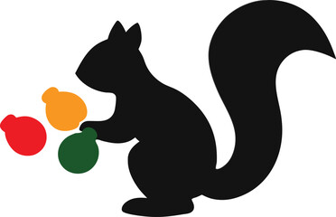 Charming Squirrel Collecting Acorns Silhouette Vector Art for Creative Projects
