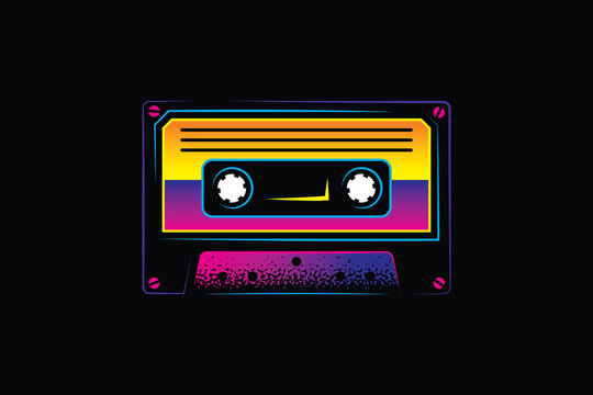 Audio cassette. Original vector illustration in vintage style. T-shirt design.